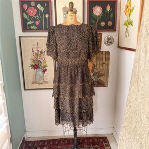Vintage Chiffon Black and Gold Women's Tiered Dress